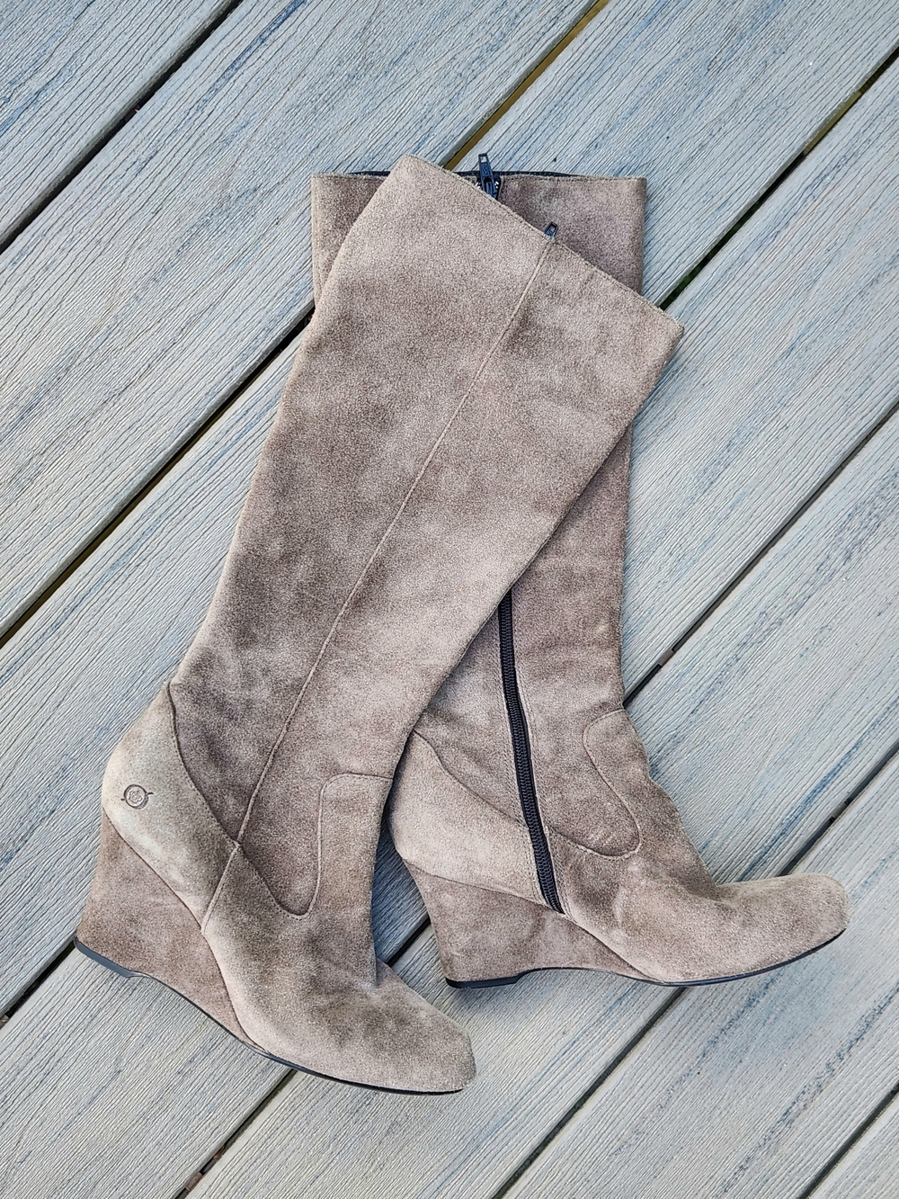 Crown By Born Olana Over-the-Knee Suede Wedge Boots in Taupe
